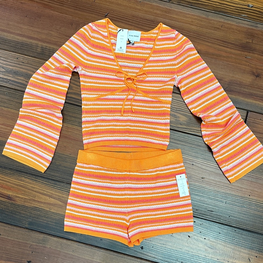 Pink Rose Orange and Pink Striped Women Shorts